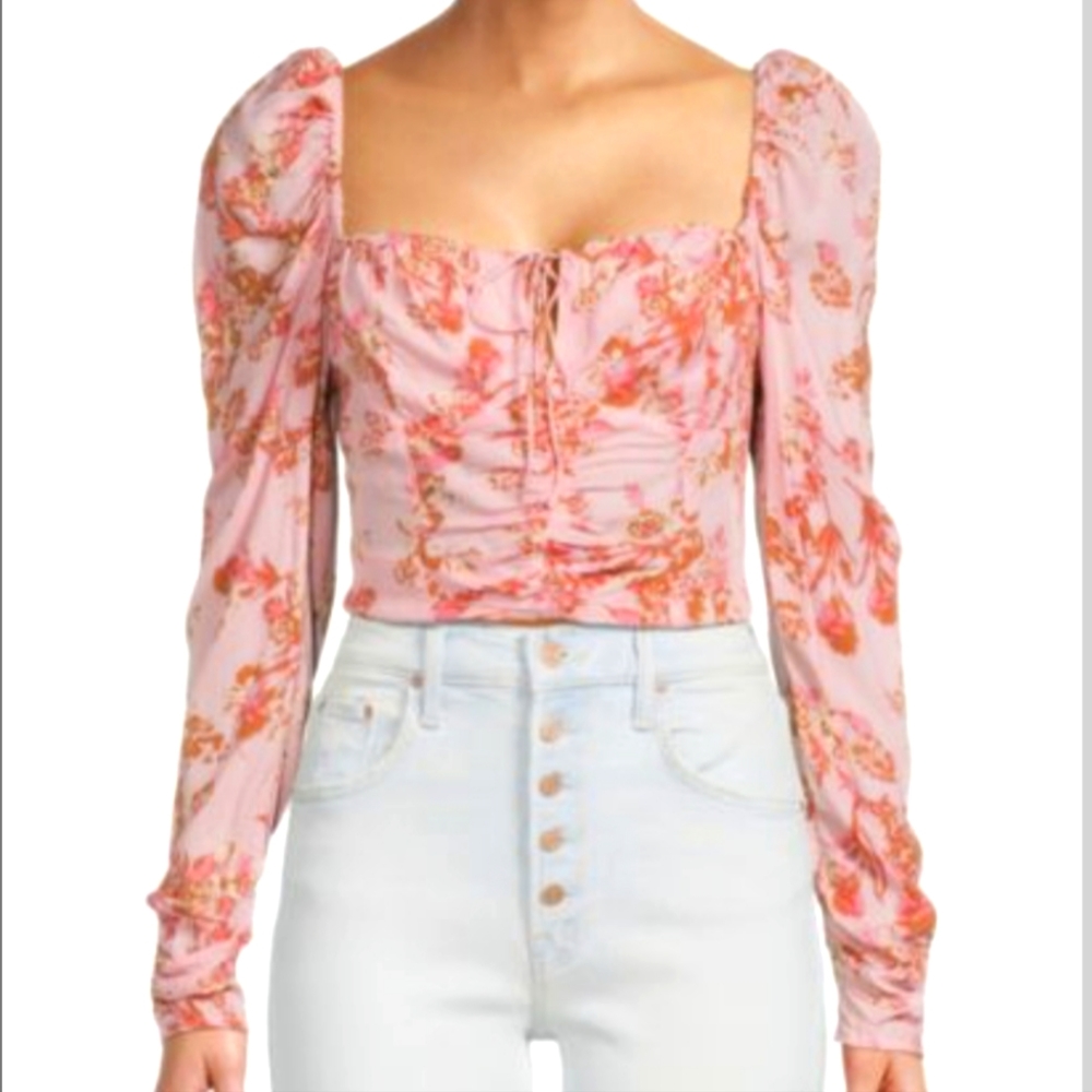 NWT Free People Pink Floral Hilary Top Sz XS